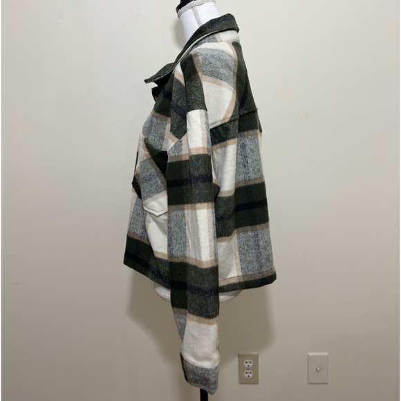 Ashley by 26 International Outerwear green Plaid Print Shacket Jacket Ss - Picture 5 of 13